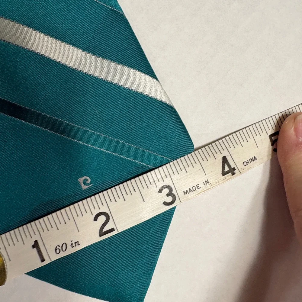 Pierre Cardin Necktie Men's Teal Striped Silk Blend Vintage 1985 Renbergs Luxury